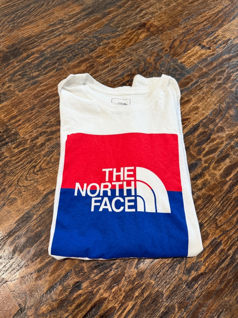 The North Face White Tee with Red & Blue Logo